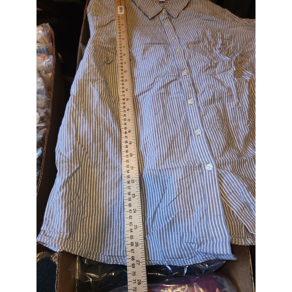 Kim Rogers Womens XL Blue White Striped Cotton Button Down With Roll Tab Sleeve - Picture 8 of 8